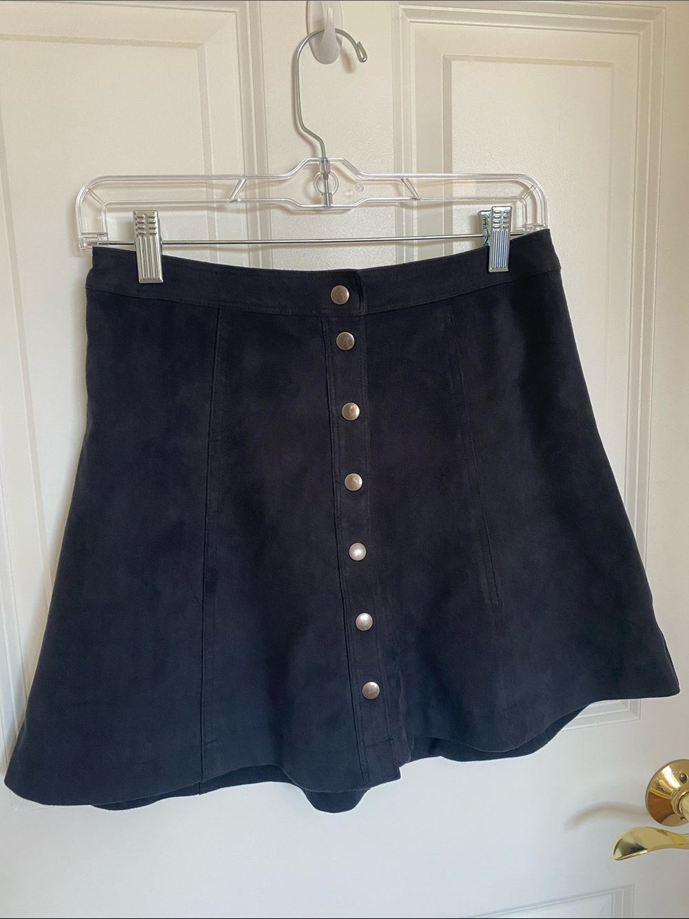 Abercrombie and Fitch Faux-Suede Black A-line Skirt with Button Snaps Size 2